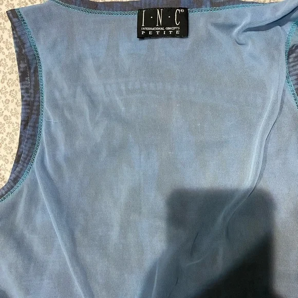 Vintage 90s 2000s y2k INC maxi blue toile renaissance print mesh dress - Picture 5 of 5